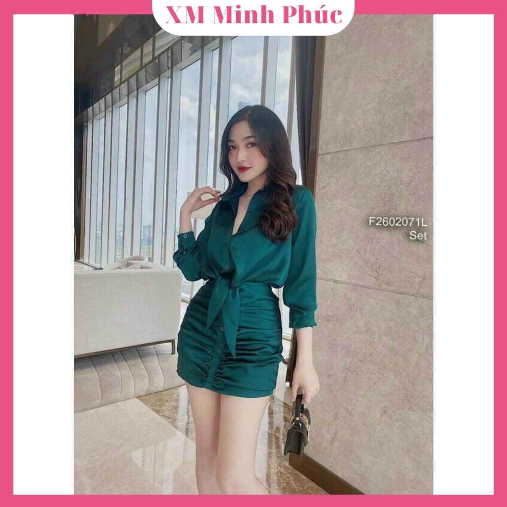 Sét Đồ Nữ Áo Sơ Mi Kèm Chất Váy Chất Lụa Satin Cao Cấp, Set Đi Chơi Sang Chảnh Thời Trang Nữ Xm Minh Phúc