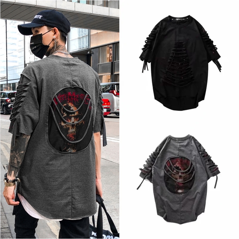 Áo Thun Tay Ngắn Dáng Rộng In Hình Đầu Lâu Phong Cách Âu Mỹ Cá Tính