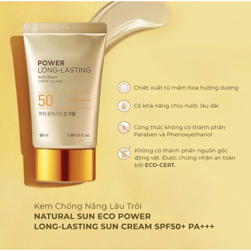 KEM CHỐNG NẮNG THE FACE SHOP NATURAL SUN ECO POWER LONG-LASTING SUN CREAM SPF50+