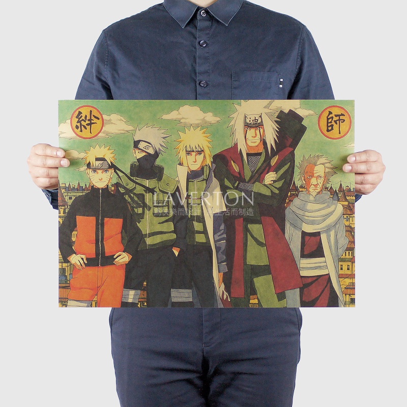 Tranh poster anime Naruto dán tường, phong cách vintage kích thước 50.5*35cm trang trí độc đáo