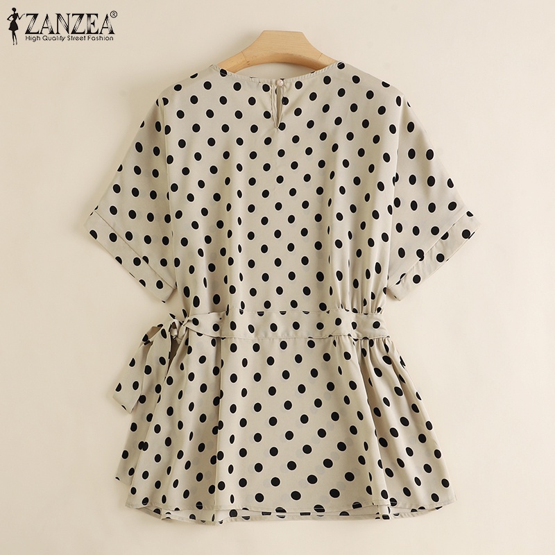 Zanzea Áo Peplum Cổ Tròn Họa Tiết Chấm Bi Thời Trang Cho Nữ