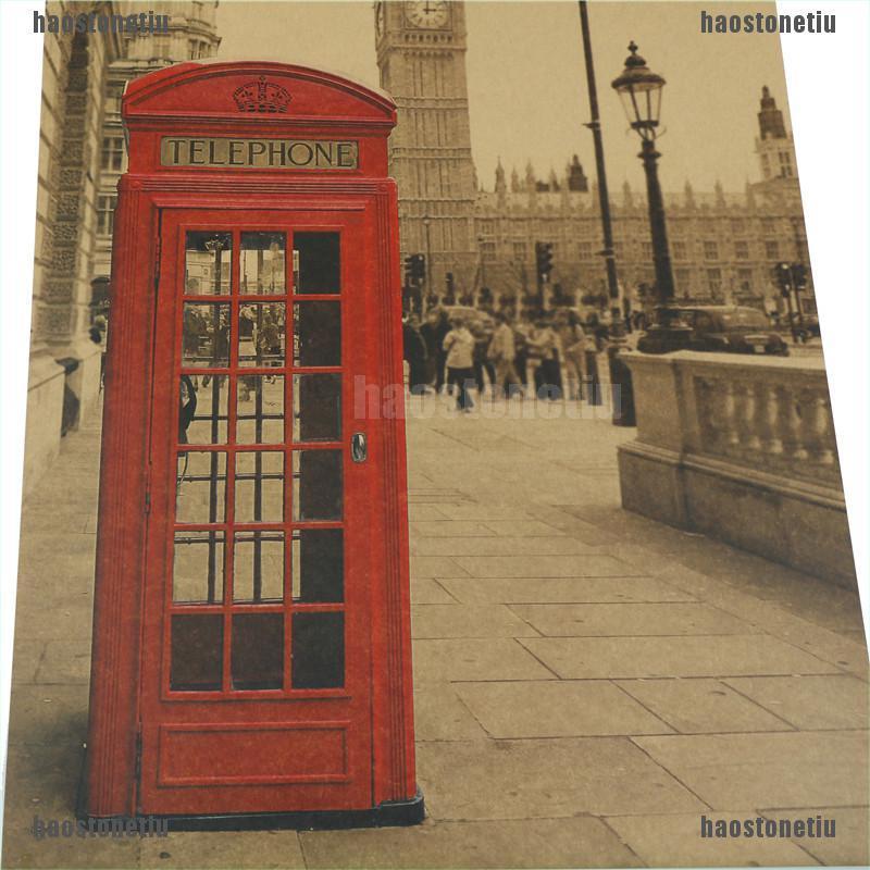 (tiu) Áp Phích Treo Tường Phong Cảnh Điện Thoại london Đỏ kraft Trang Trí Nhà Cửa Phong Cảnh retro