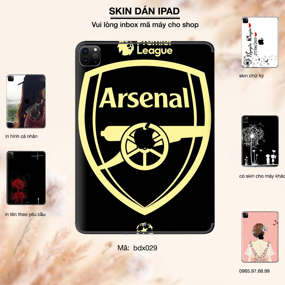 Skin dán iPad in hình Arsenal - BDbộ 029 (inbox mã máy cho Shop)