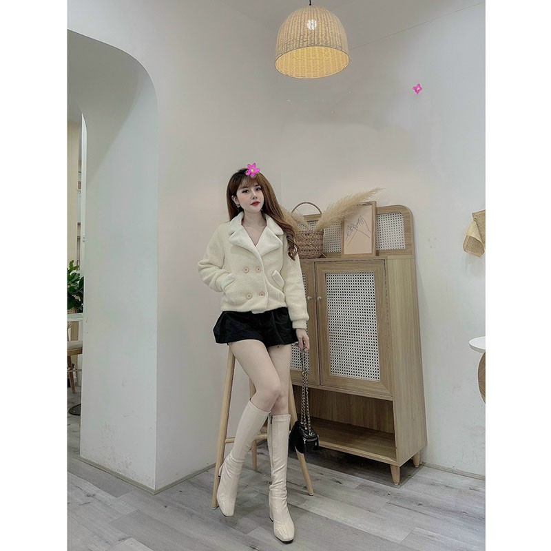 Áo Khoác Dạ len Mix Lông Thỏ Dáng Ngắn Hàng Quảng Châu Loại 1 M0314-Teen 888
