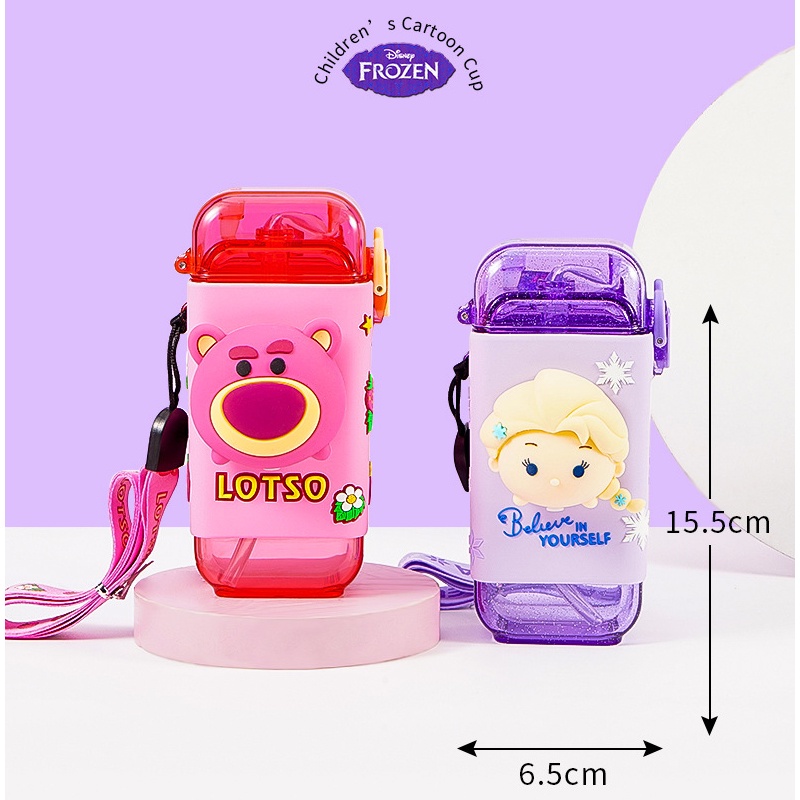 Disney/ LOTSO BEAR Bình Nước Silicon Hình Vuông In Hình Hoạt Hình 3D Dễ Thương
