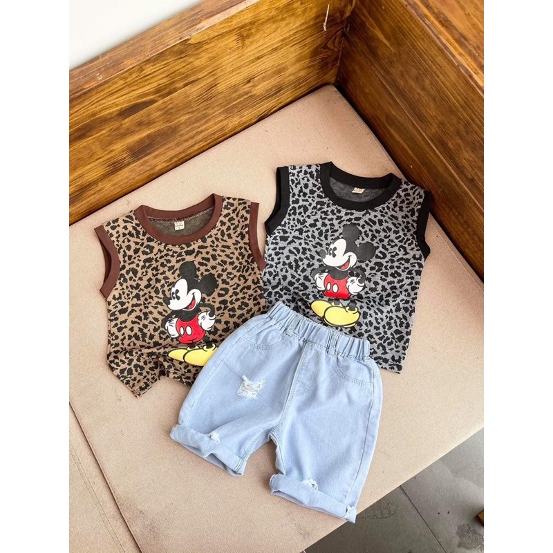 set áo beo mickey quần jean bé trai