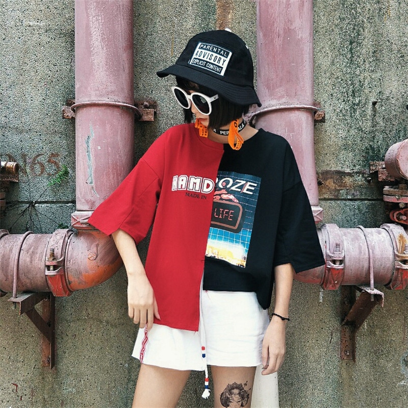 SUXI Áo thun ngắn tay in hình phong cách Hàn Quốc