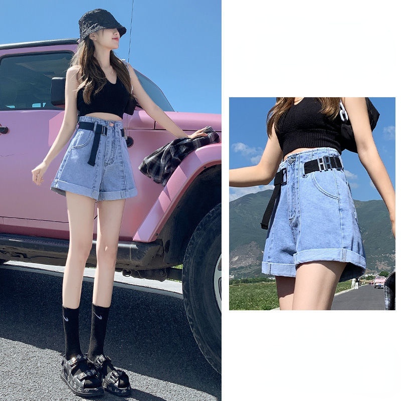 Quần Short Denim Siêu Mỏng Lưng Cao Mùa Hè Ống Rộng Chữ A Đường Ống Rộng Cho Nữ Hàng Mới 2022