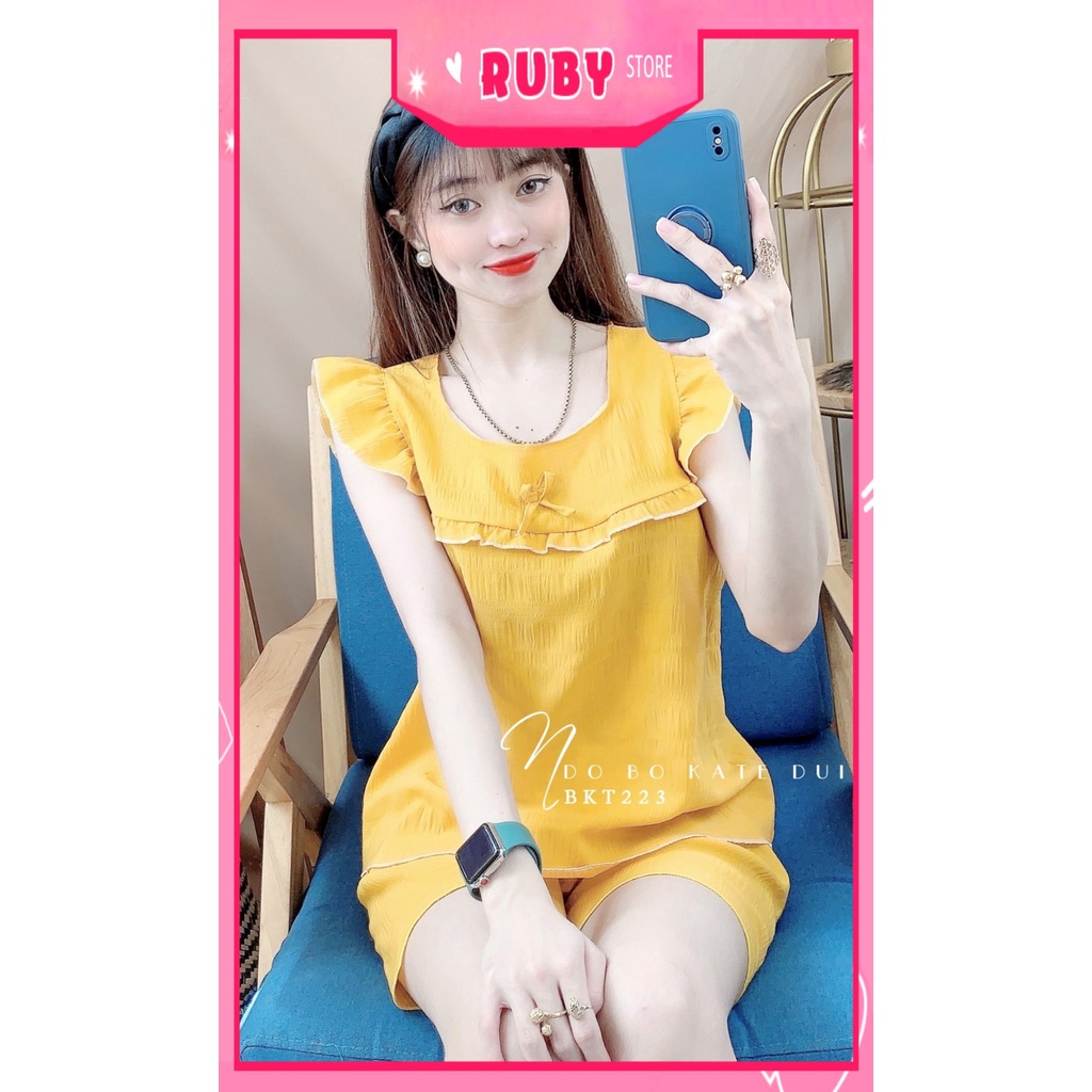Đồ bộ nữ mặc nhà chất kate mềm mát phối bèo dễ thương BKT223