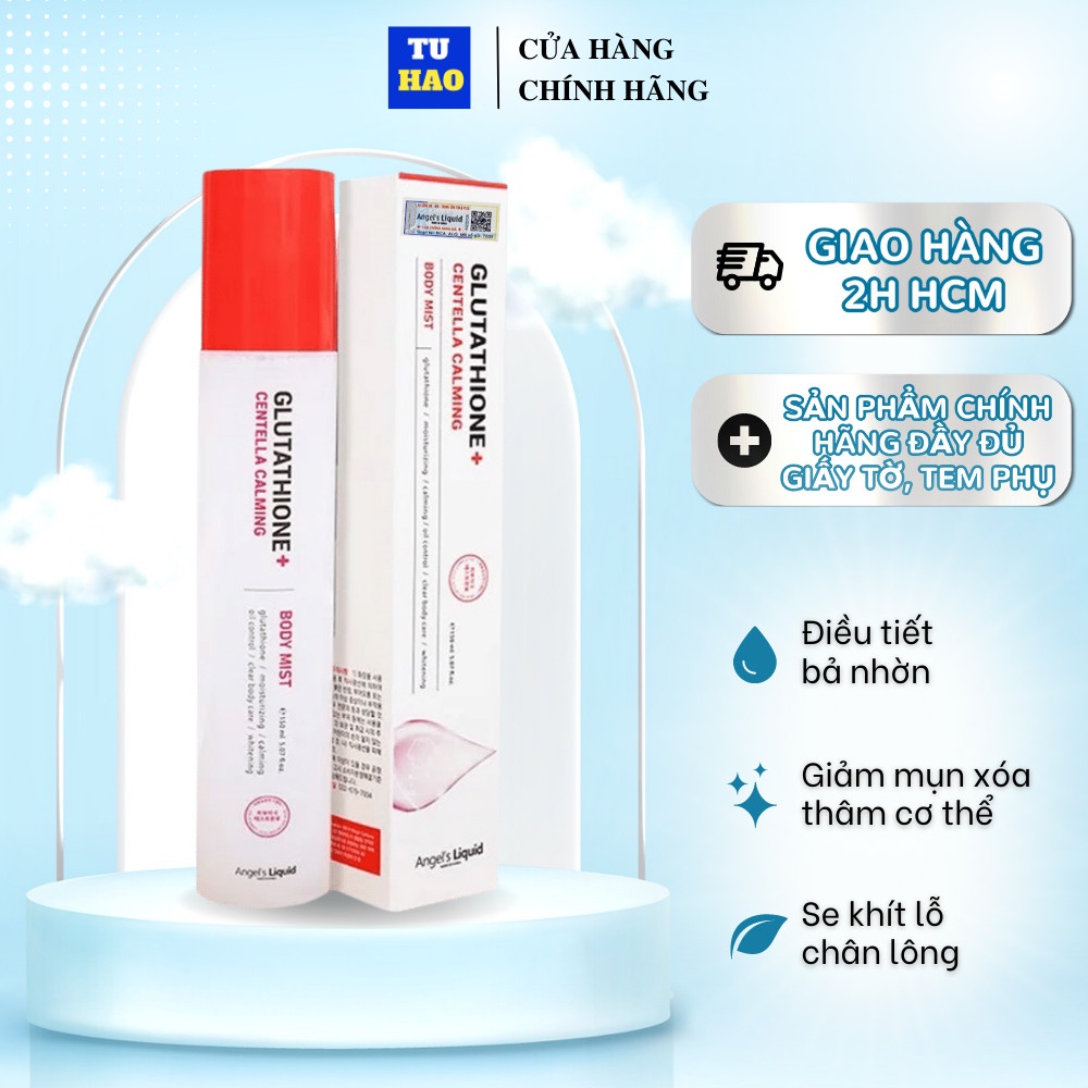 Xịt giảm mụn lưng Angel Liquid Body Mist Glutathione Plus dưỡng trắng 7Day 150ml