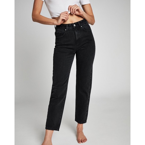 Quần Jeans Nữ Lưng Cao From Dáng Baggy Trơn Màu Đen Hot M-07