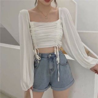 Áo trễ vai tay bồng dây rút ulzzang