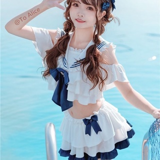 【Pre-Sale Deliver in 7 Days】Swimwear girls’ Hot Spring Swimsuit Beach Split two-piece Navy Style Sailor Collar Original Cute Summer 2021