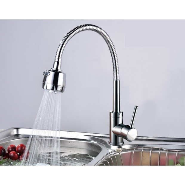 Vòi đơn chậu rửa bát Inox 304 thân xoắn 2 chế độ nước