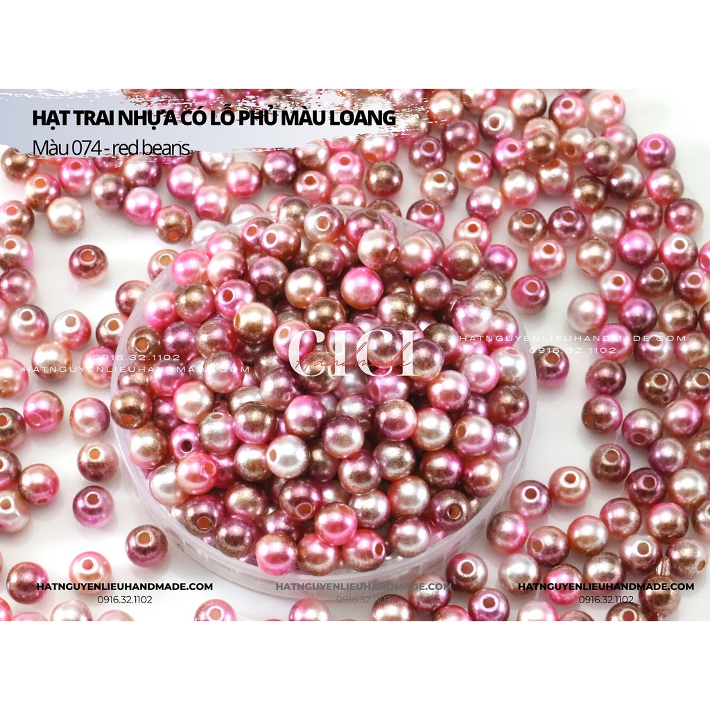Hạt trai nhựa có lỗ trai loang màu cầu vồng 4 6 8 mm Cici Handmade chuyên hạt đá hạt pha lê hạt cườm hạt trang sức