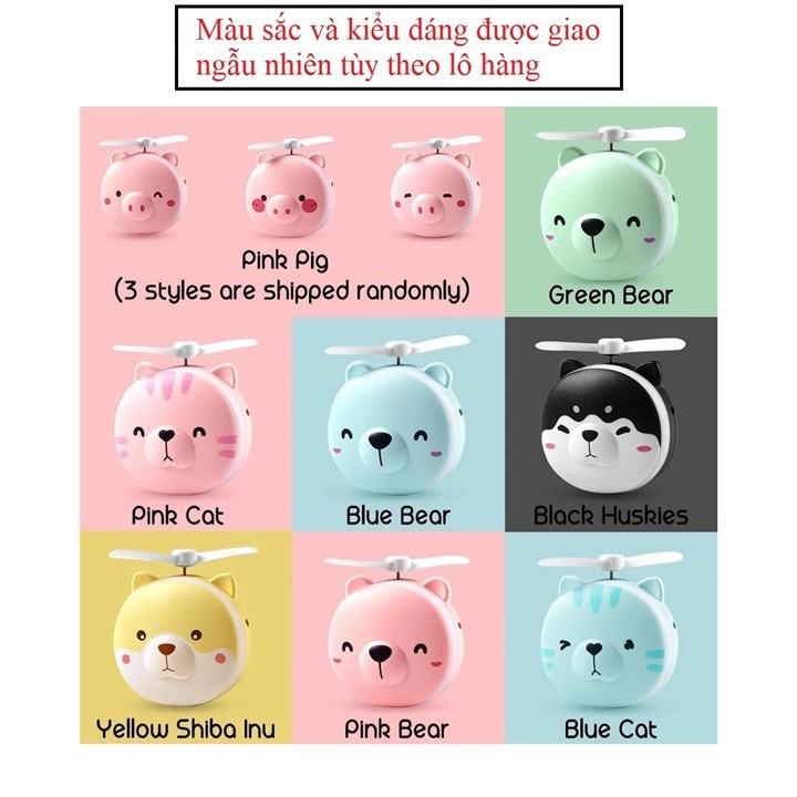 Quạt mini cầm tay lợn kèm gương và đèn LED siêu dễ thương | BigBuy360 - bigbuy360.vn