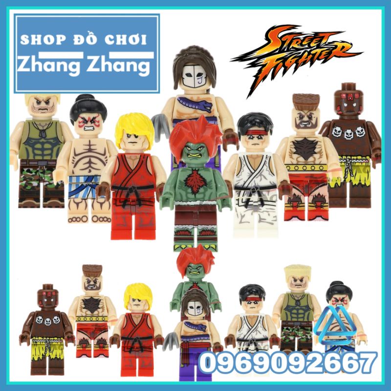 Đồn chơi Xếp hình Street Fighter gồm Ryu - Ken Guile - Zangief - Honda- Dhalsim - Blanka - Vega Minifigures Kopf KF8008