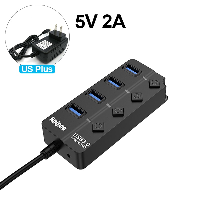 USB 3.0 High Speed 4/7 Port USB 3.0 Splitter Switch on / Off Splitter with EU / US Power Adapter for MacBook PC HUB USB 3.0