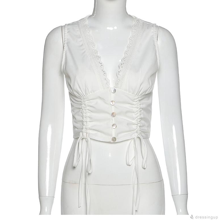 d❃♪Summer Ladies V-neck Sleeveless Slim Casual Crop Tops