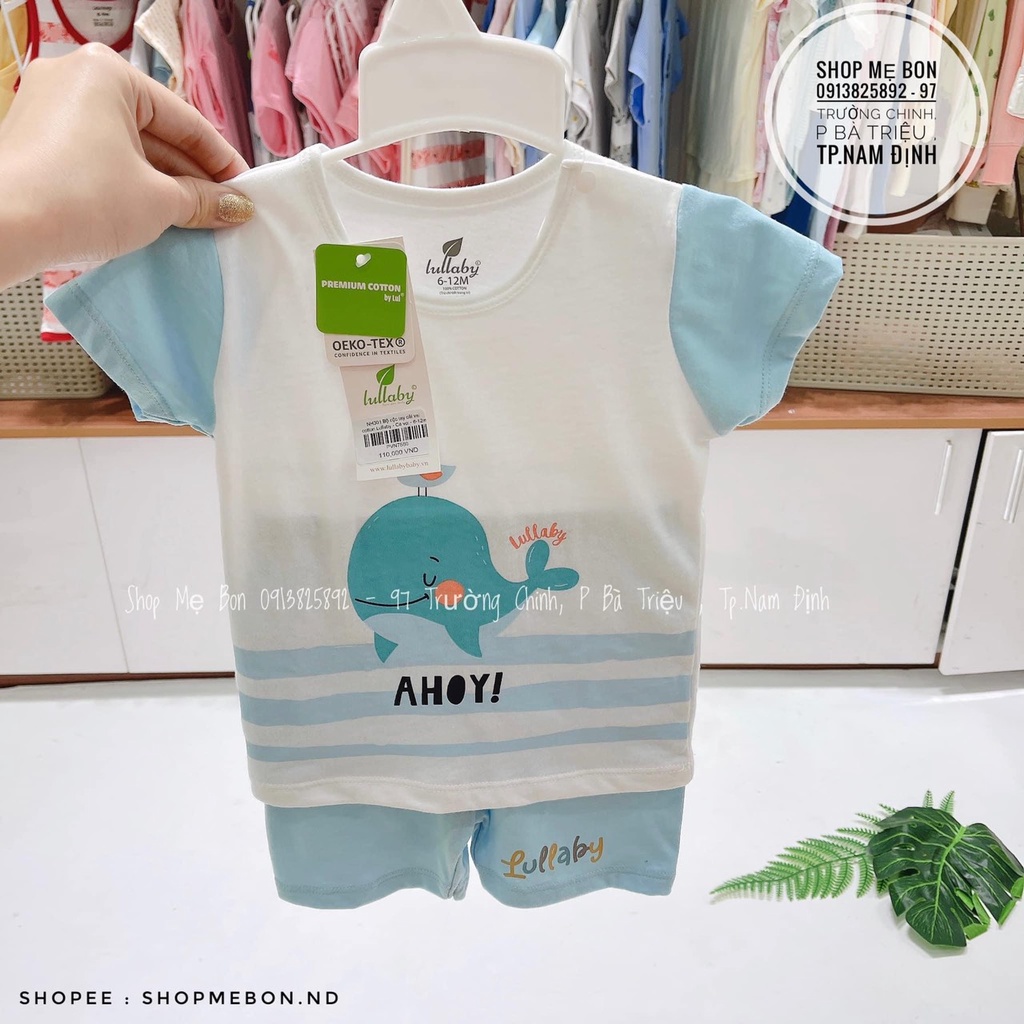 Bộ quần áo cộc tay trắng blue cá heo cho bé Lullaby NH301M