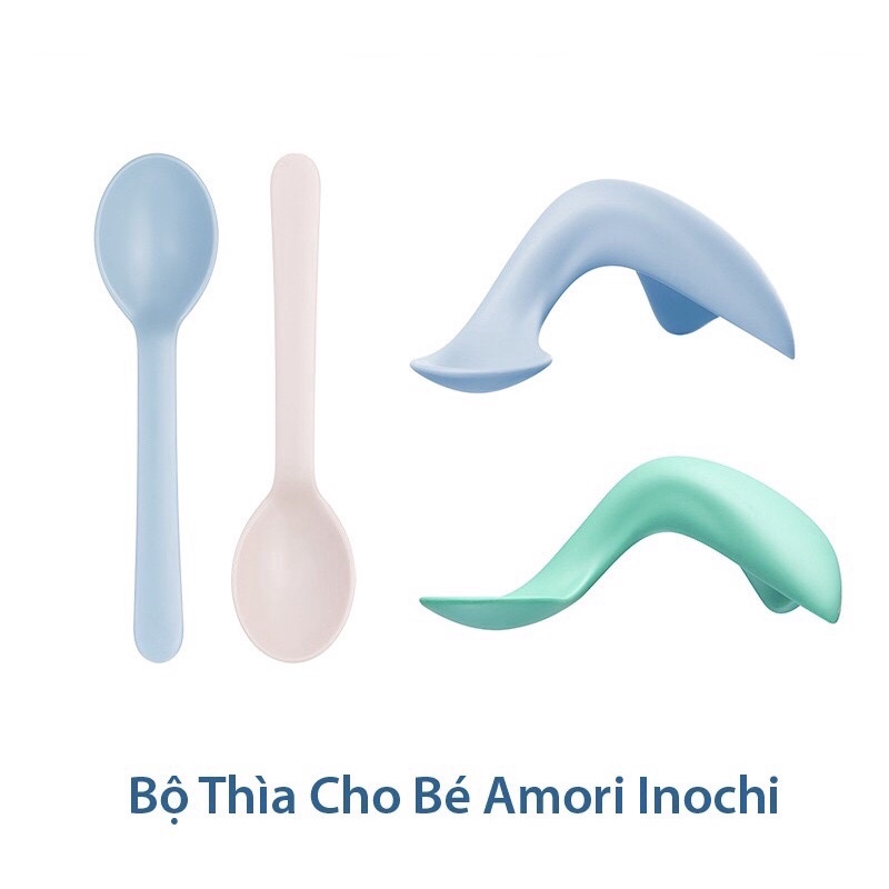 Set thìa tập ăn/thìa ăn dặm cho bé, thìa nhựa AMORI chính hãng INOCHI