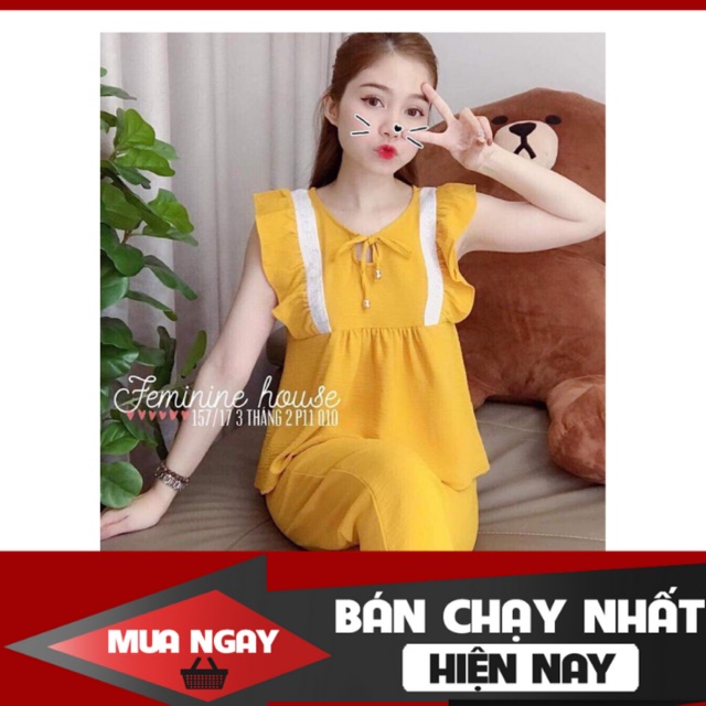 Đồ bộ nữT501 đồ bộ sau sinh, đồ bộ mặc ở nhà 3size từ 40-75kg phối ren, chất đủi co giãn nhẹ cực đẹp