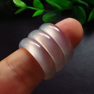 Nhẫn Đá Mã Não Trắng Tự Nhiên Thiết Kế Đơn Giản Cho Cặp Đôi