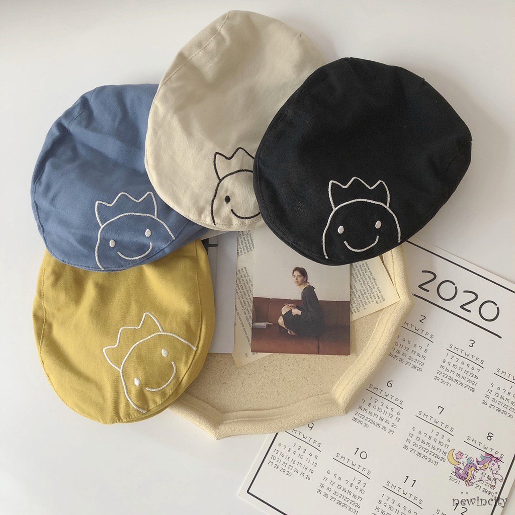 Nón Beret Thêu Hình Phong Cách Hàn Quốc Xinh Xắn Dành Cho Bé