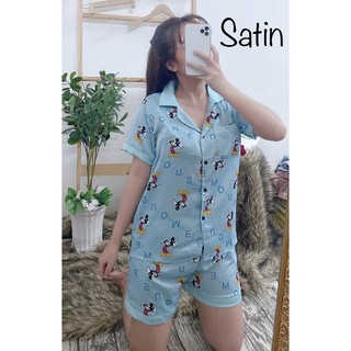 ( FreeSize Satin ) Đồ Bộ Pijama Satin Phối Đùi.