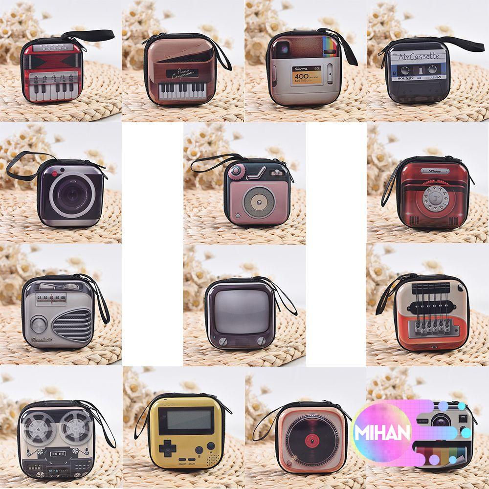 Ví in hoạt hình phong cách vintage đựng tiền xu/tai nghe