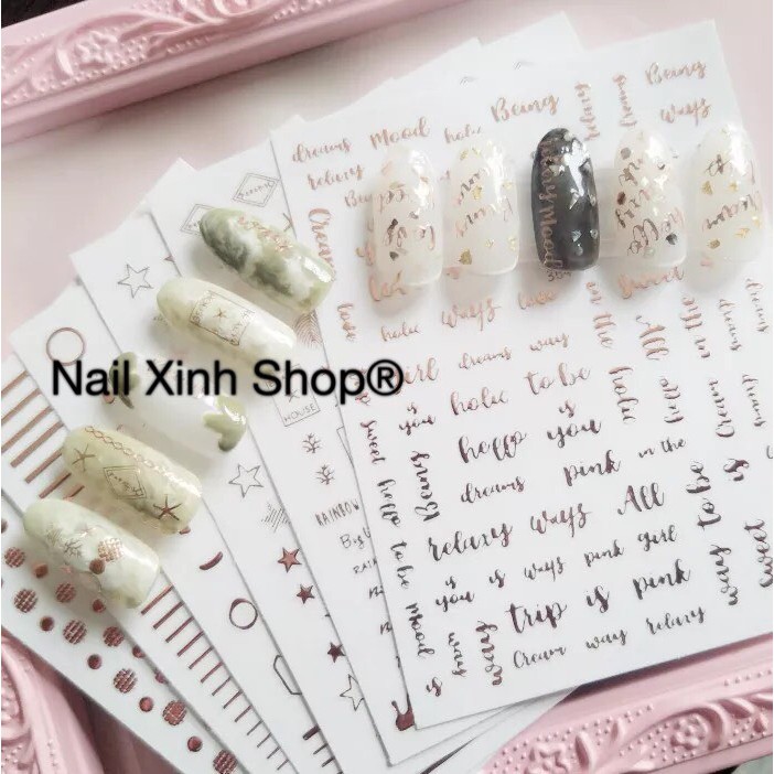 Nail sticker chữ màu gold, phụ kiện nail chuyên dụng, nail art