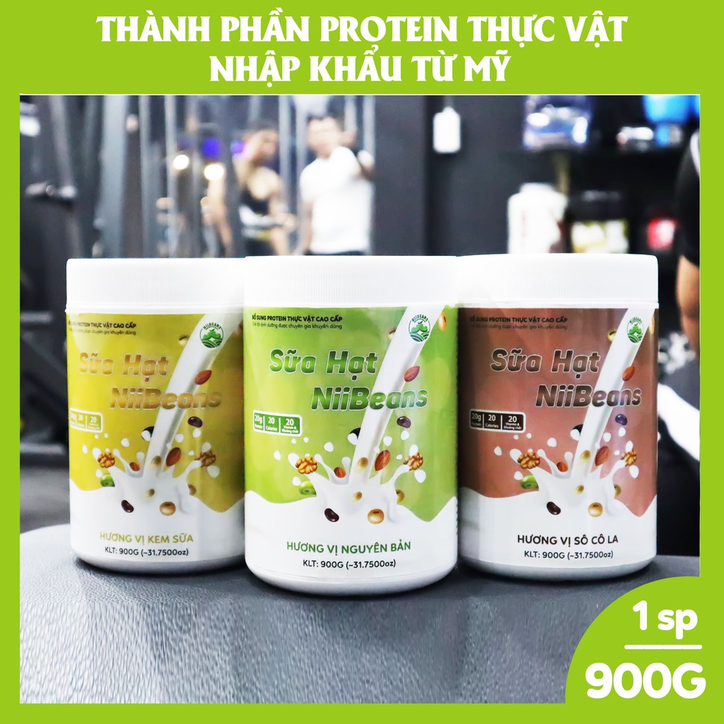 Combo 2 hũ Sữa hạt Niibeans Tăng cân Hương vị Nguyên bản/ Kem sữa/ Chocolate (900G/1hũ)