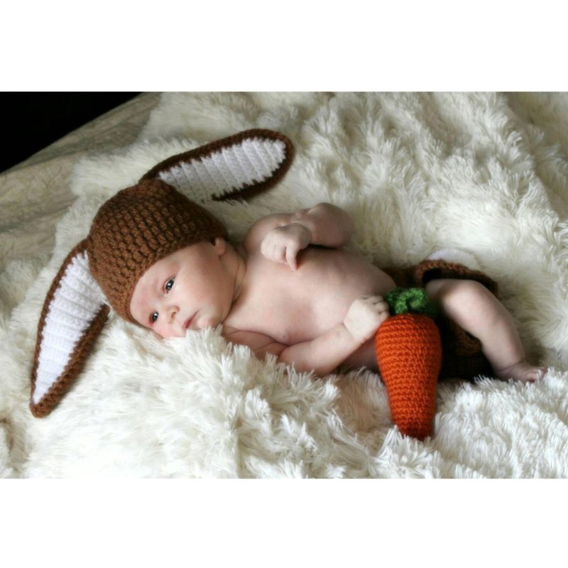 Mary☆3pcs Newborn Photography Props Handmade Infant Outfits Baby Rabbit Crochet Hat