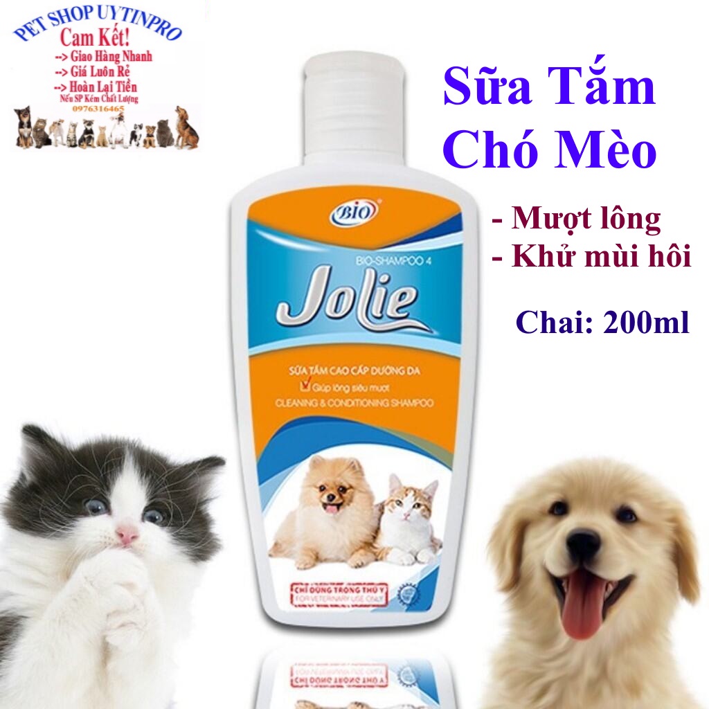 SỮA TẮM SIÊU MƯỢT LÔNG VÀ KHỬ MÙI HÔI CHO CHÓ MÈO THÚ CƯNG PET Bio Jolie chai 200ml