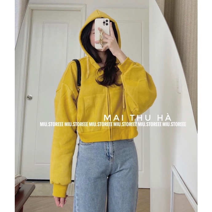 ÁO KHOÁC NỈ HOODIE DÁNG CROPTOP AKNHDC