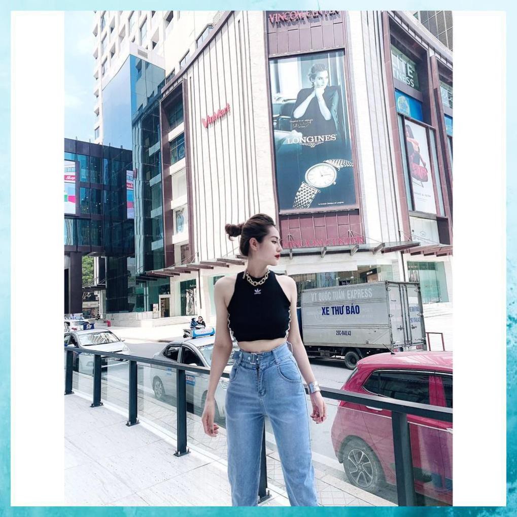 [TH Jeans] Quần bò trơn dáng baggy, quần jeans lưng cao túi chéo phối đai. Mã D5160