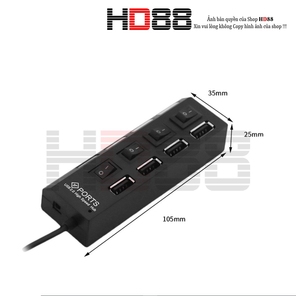 Bộ Hub Chia Cổng USB 2.0 Gồm 4 Port Model HB4 Có Công Tắc - A16