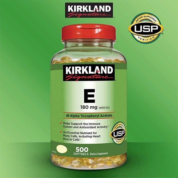 [ DATE 03.2024 ] Viên Uống Đẹp Da Vitamin E 400 IU 500 Viên Kirkland Của Mỹ, Nắp đỏ