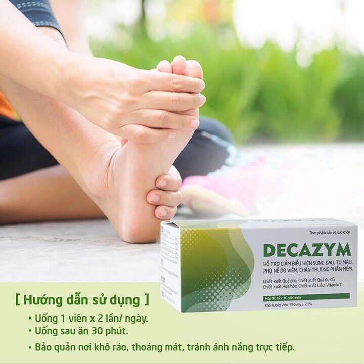 Viên uống hỗ trợ giảm viêm, sưng, chấn thương phần mềm Decazym Hộp 10 vỉ x 10 viên