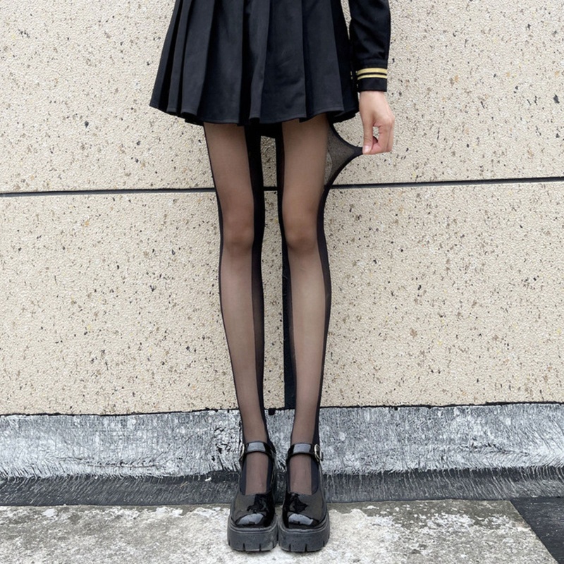 Xiangbao Quần Tất Lụa Mỏng Kẻ Sọc Dọc Hai Bên Phong Cách Lolita Dành Cho Nữ