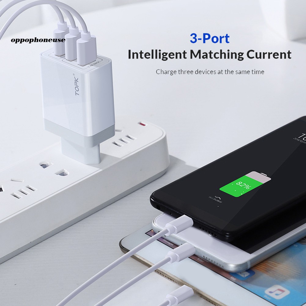 【OPHE】TOPK EU Plug 30W Fast Charging QC3.0 3 USB Ports Wall Charger Power Adapter