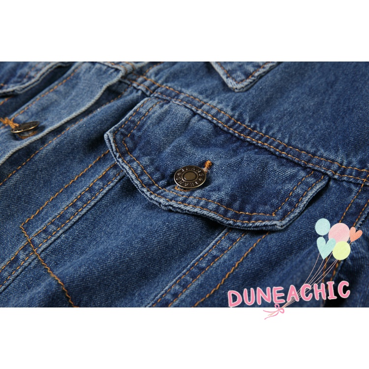 DUNEA DUNEA Đầm Denim Ngắn Tay Cổ Bẻ Phối Hàng Nút Phong Cách Đường Phố