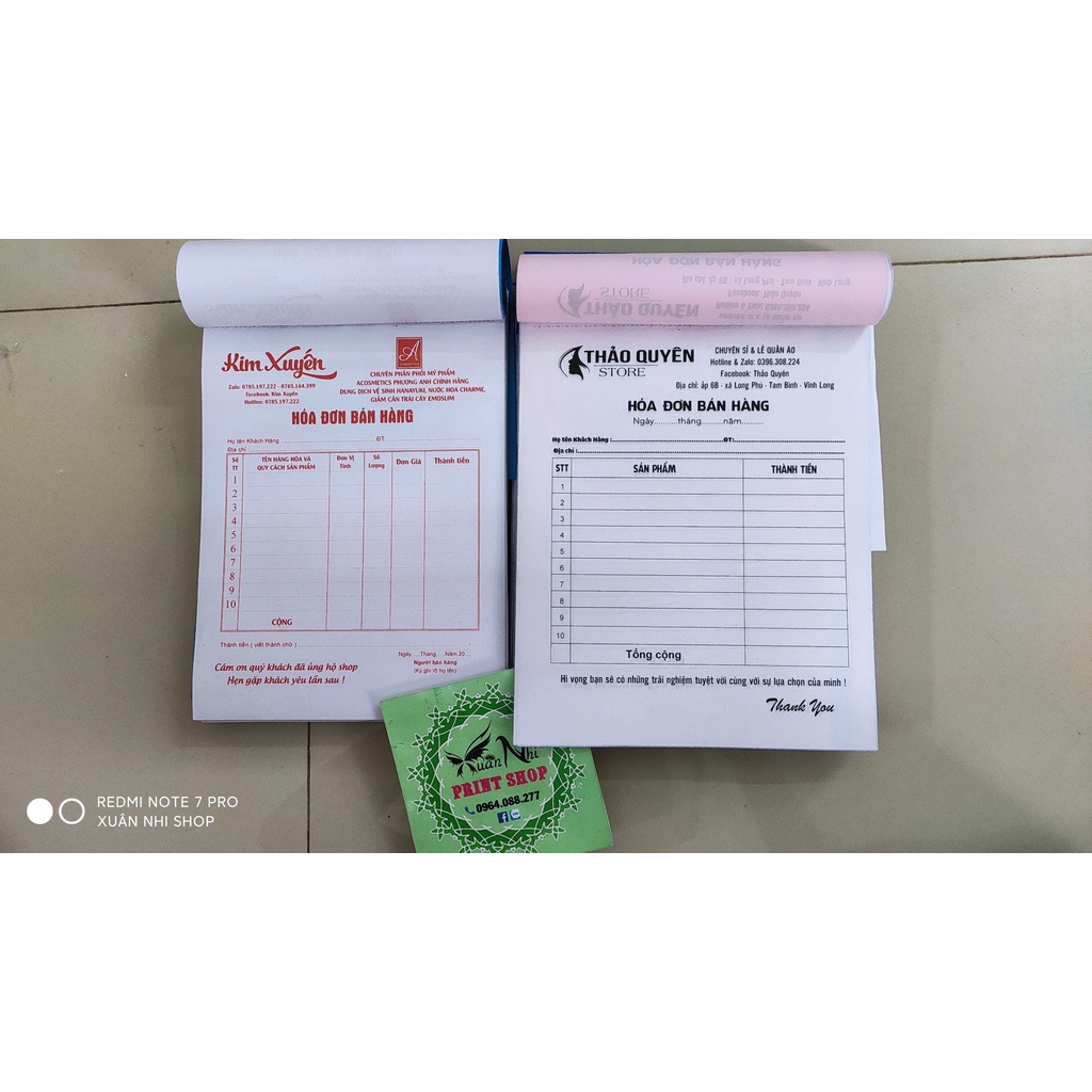 Combo 2 quyển hóa đơn bán lẻ loại 2 liên, in theo yêu cầu