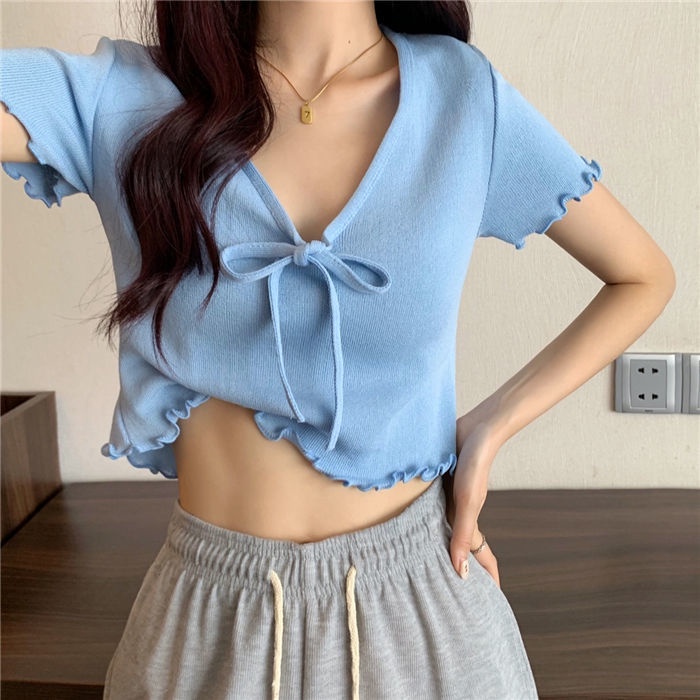 Áo Thun Dệt Kim Tay Ngắn Thời Trang Mùa Hè 2022 Phong Cách Phương Tây Dành Cho Nữ