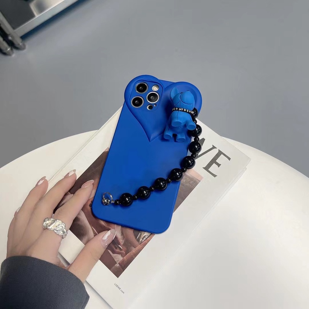 Ốp điện thoại TPU mềm xanh lam phối mặt hình cún và dây đeo thích hợp cho IPHONE X XS XR 11 11 PRO 13 12 11 PRO MAX