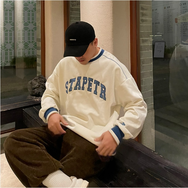 Áo Sweater Cổ Tròn Dáng Rộng Thêu Họa Tiết Đơn Giản Phong Cách Nhật Bản Cho Cặp Đôi áo thu đông áo hoodie nam