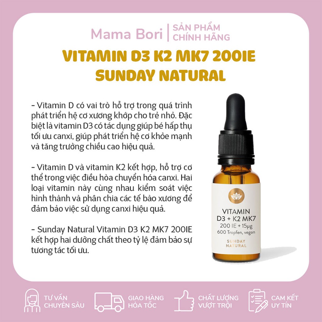 Vitamin D3 K2 MK7 Sunday Natural chuẩn Đức 20ml