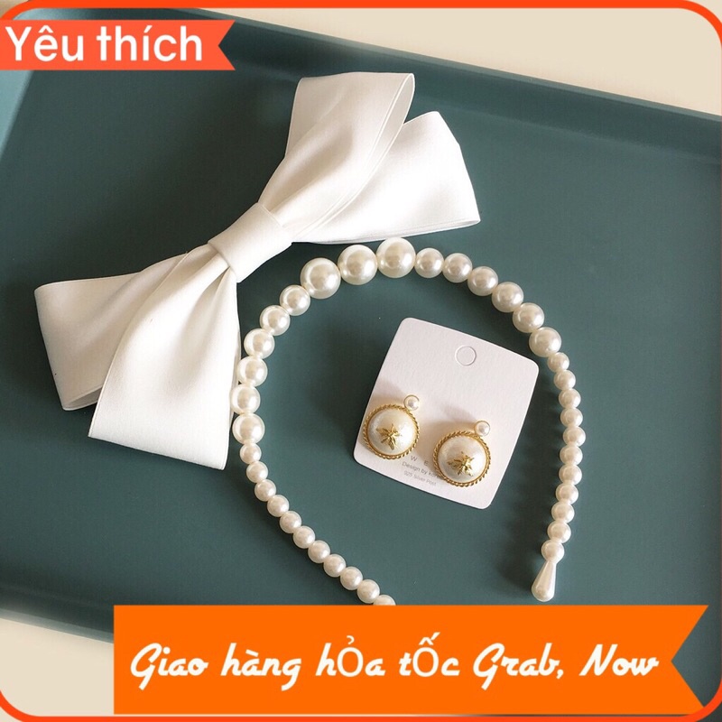 SET CÀI TÓC CÔ DÂU KÈM NƠ VÀ HOA TAI