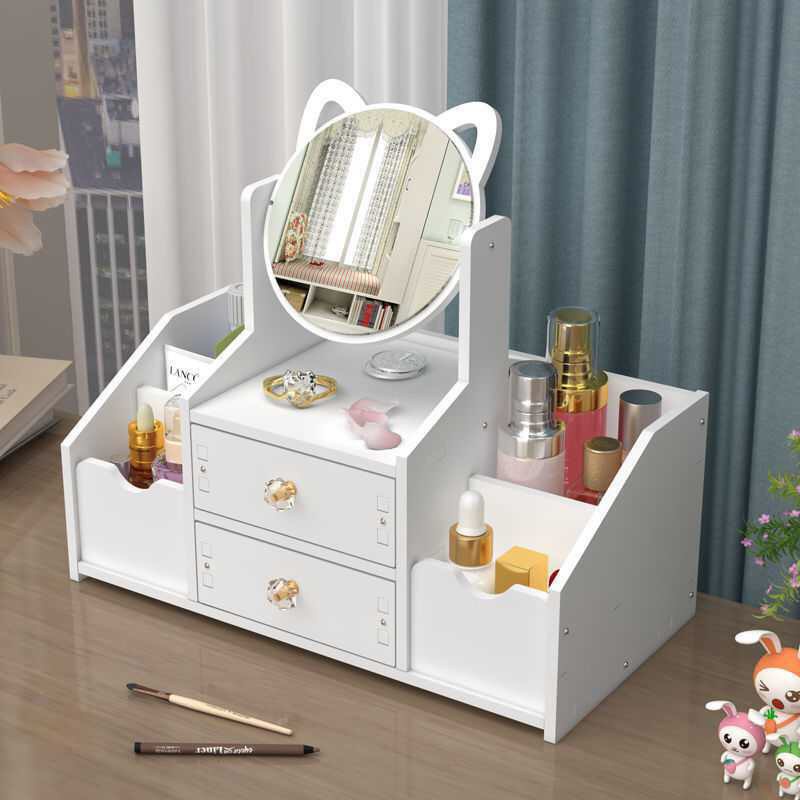 Tủ Để Đồ Trang Điểm Mini kệ đựng mỹ phẩm mini có gương tai mèo,Hộp Mỹ Phẩm thiết kế tiện lợi