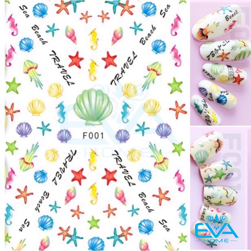 Decal Dán Móng Tay 3D Nail Sticker Tráng Trí Hoạ Tiết Sinh Vật Biển Sea Animal F001